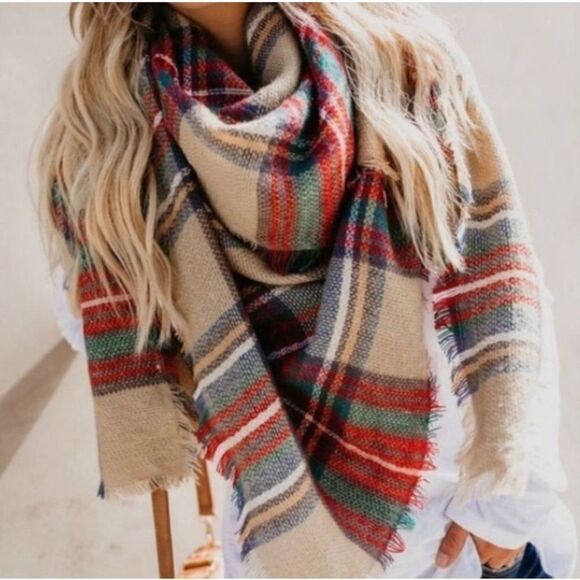 Macchia di Ruggine Boutique Oversized Acrylic  Multicolor Plaid Blanket Scarf - Picture 1 of 5